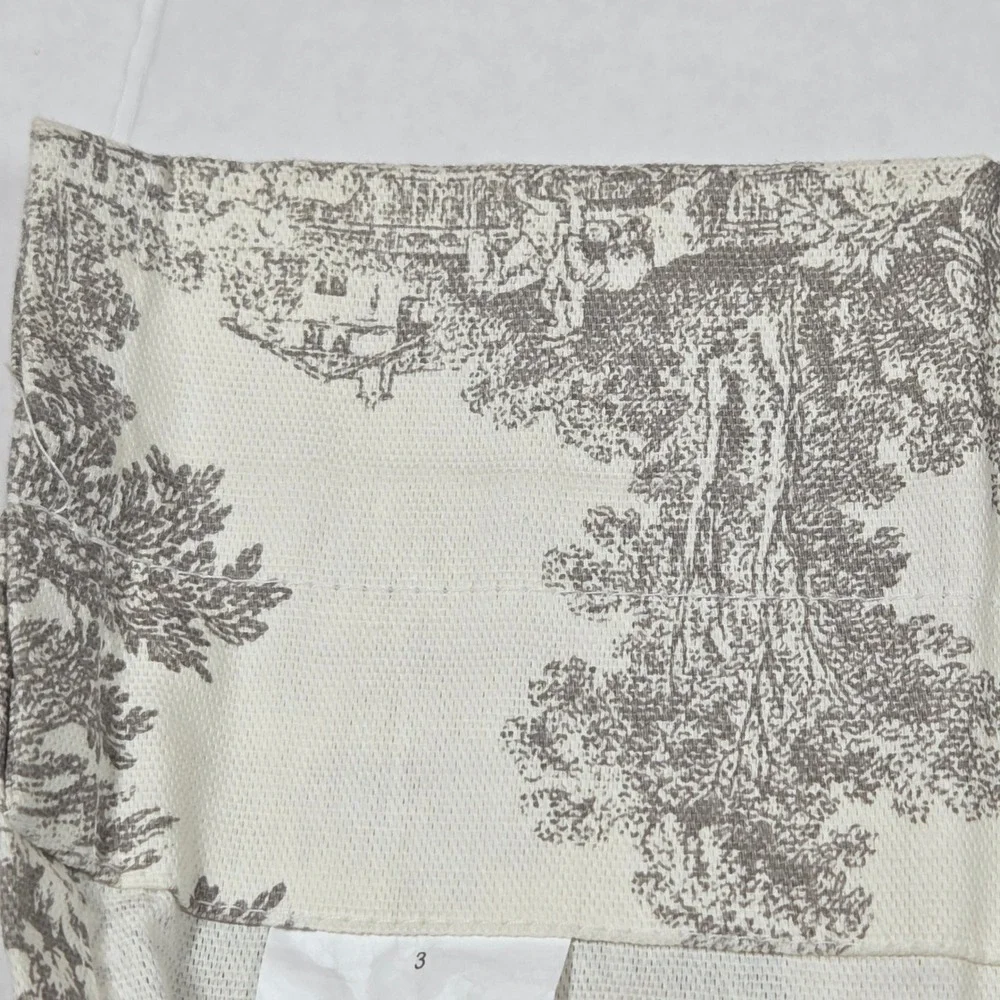 Vintage French Country Toile Curtains Set 2 Cotton Pastoral Scene Cream Grey